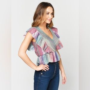 SAYLOR Darcie Lurex Frill Top in Pastel Multi Size Small